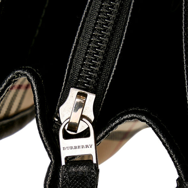 バーバリー ノバチェック ハンドバッグ ベージュ ブラック キャンバス レザー レディース BURBERRY 【中古】