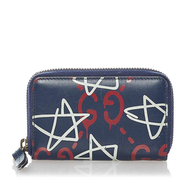 グッチ ゴースト コインケース 448465 ネイビー レザー メンズ GUCCI 【中古】