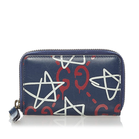 グッチ ゴースト コインケース 448465 ネイビー レザー メンズ GUCCI 【中古】