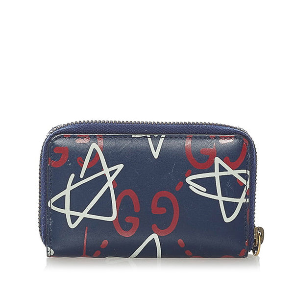 グッチ ゴースト コインケース 448465 ネイビー レザー メンズ GUCCI 【中古】
