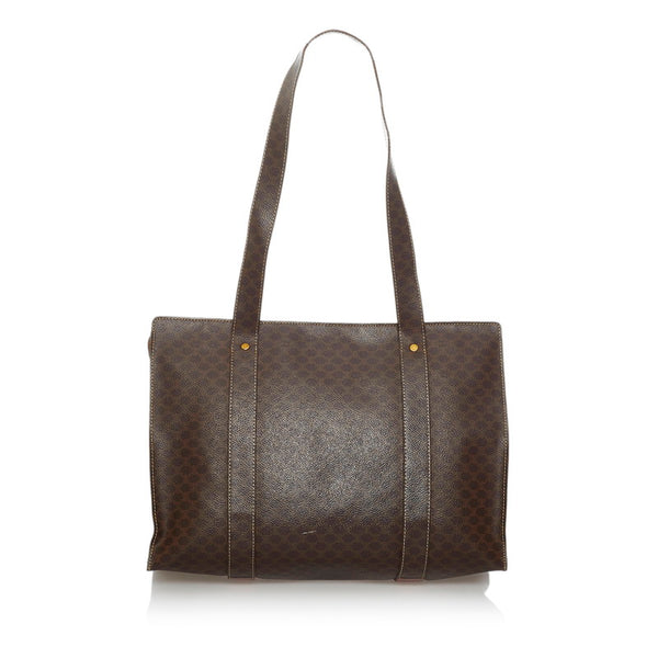 セリーヌ マカダム ブラウン PVC レザー トートバッグ レディース CELINE 【中古】