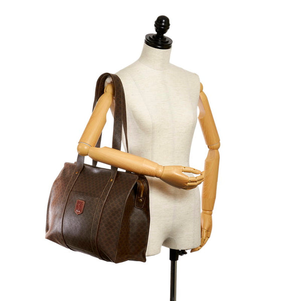 セリーヌ マカダム ブラウン PVC レザー トートバッグ レディース CELINE 【中古】