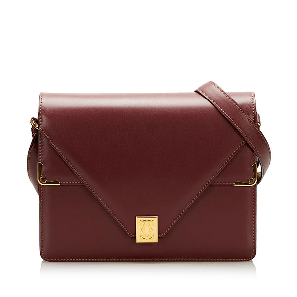 カルティエ マストライン 斜め掛け ショルダーバッグ ボルドー レザー レディース CARTIER 【中古】