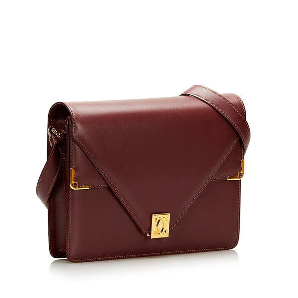 カルティエ マストライン 斜め掛け ショルダーバッグ ボルドー レザー レディース CARTIER 【中古】
