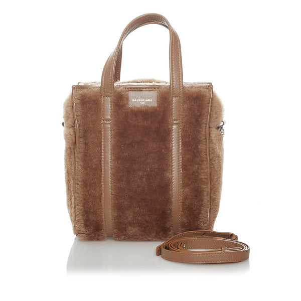 バレンシアガ バザールショッパー XS ハンドバッグ ショルダーバッグ 2WAY ブラウン ムートン レザー レディース BALENCIAGA 【中古】