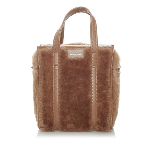 バレンシアガ バザールショッパー XS ハンドバッグ ショルダーバッグ 2WAY ブラウン ムートン レザー レディース BALENCIAGA 【中古】
