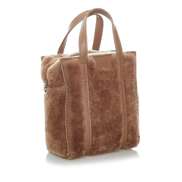 バレンシアガ バザールショッパー XS ハンドバッグ ショルダーバッグ 2WAY ブラウン ムートン レザー レディース BALENCIAGA 【中古】
