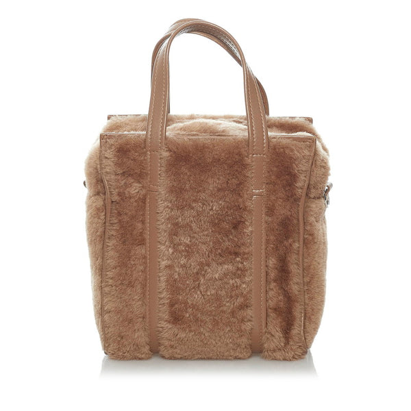 バレンシアガ バザールショッパー XS ハンドバッグ ショルダーバッグ 2WAY ブラウン ムートン レザー レディース BALENCIAGA 【中古】