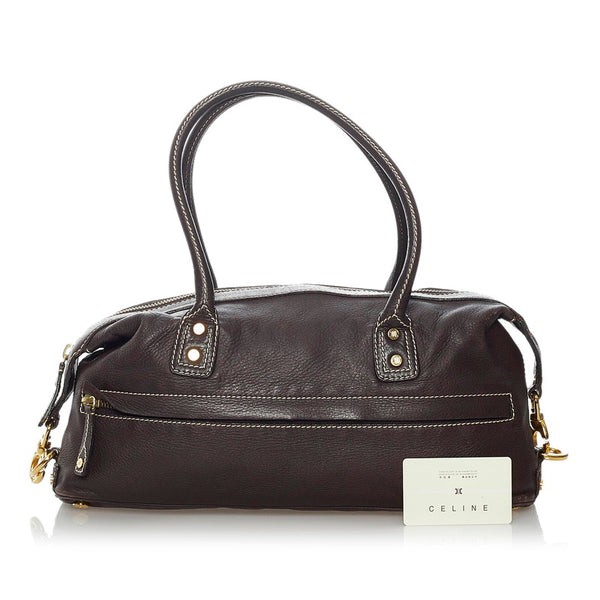 セリーヌ ステッチ ショルダーバッグ CE00/35 ブラウン ゴールド レザー レディース CELINE 【中古】
