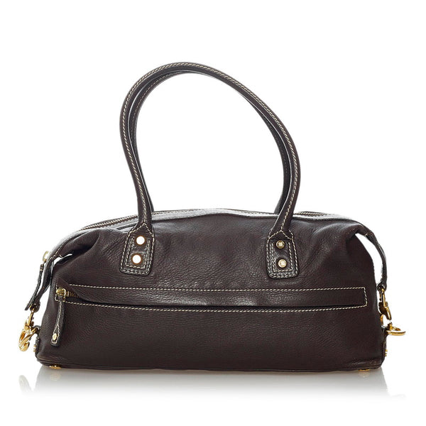 セリーヌ ステッチ ショルダーバッグ CE00/35 ブラウン ゴールド レザー レディース CELINE 【中古】