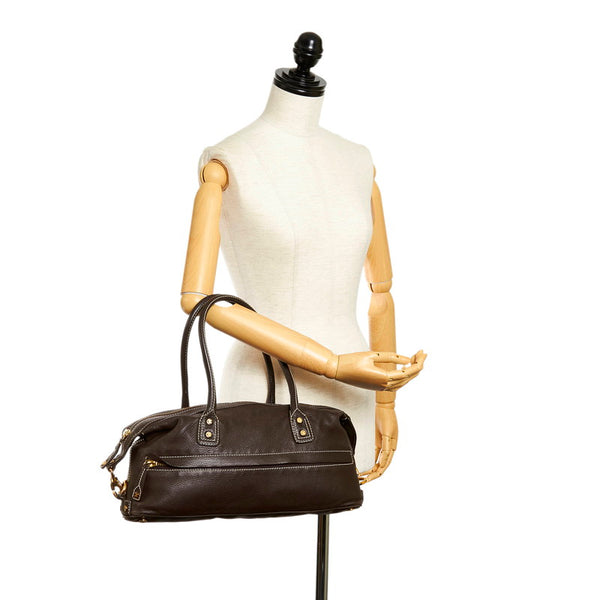 セリーヌ ステッチ ショルダーバッグ CE00/35 ブラウン ゴールド レザー レディース CELINE 【中古】