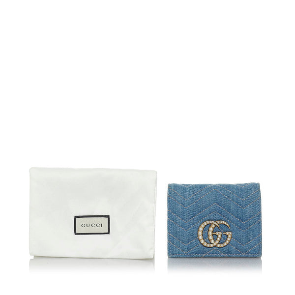 グッチ GGマーモント コンパクト財布 466492 ブルー デニム レディース GUCCI 【中古】