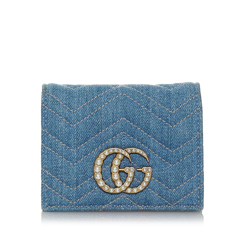 グッチ GGマーモント コンパクト財布 466492 ブルー デニム レディース GUCCI 【中古】