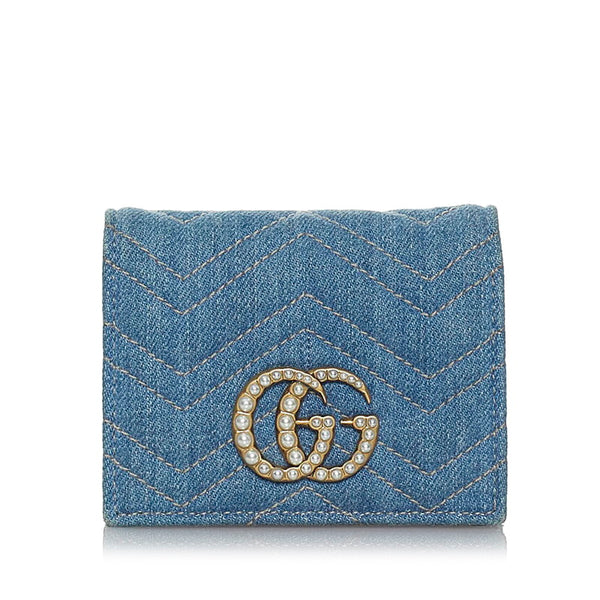 グッチ GGマーモント コンパクト財布 466492 ブルー デニム レディース GUCCI 【中古】