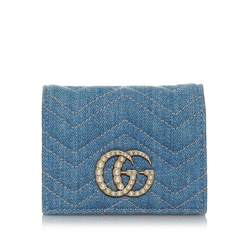 グッチ GGマーモント コンパクト財布 466492 ブルー デニム レディース GUCCI 【中古】
