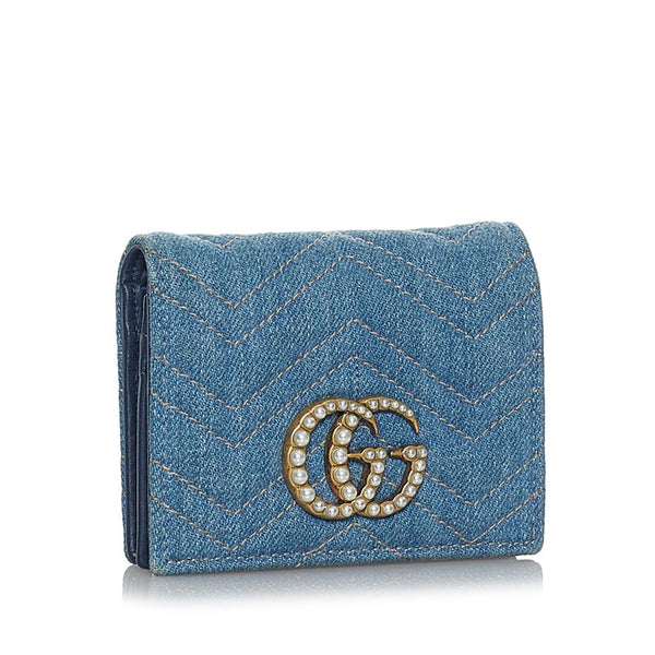 グッチ GGマーモント コンパクト財布 466492 ブルー デニム レディース GUCCI 【中古】