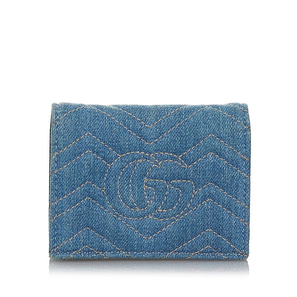 グッチ GGマーモント コンパクト財布 466492 ブルー デニム レディース GUCCI 【中古】