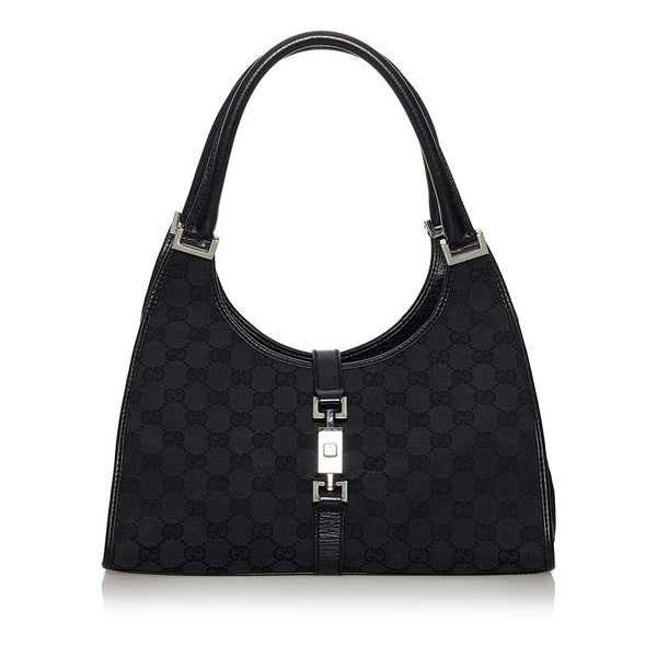 グッチ GGキャンバス ジャッキー ハンドバッグ 01719 ブラック キャンバス レザー レディース GUCCI 【中古】