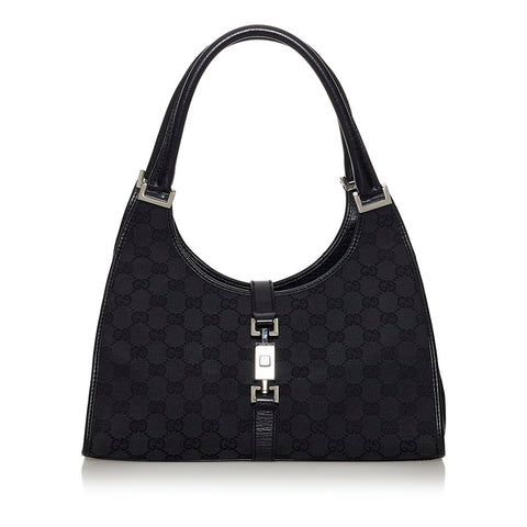 グッチ GGキャンバス ジャッキー ハンドバッグ 01719 ブラック キャンバス レザー レディース GUCCI 【中古】