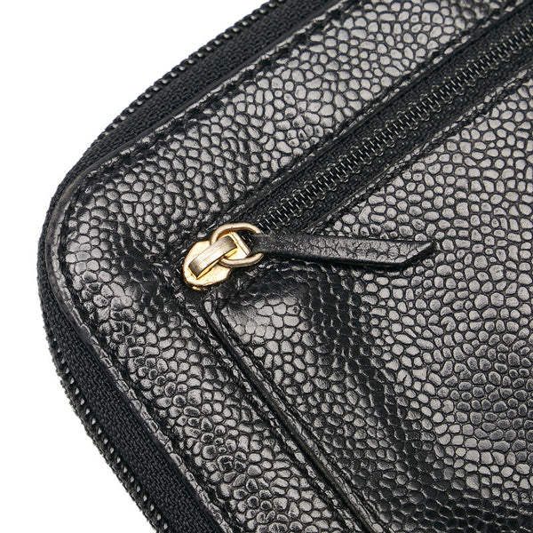 シャネル ココマーク ラウンドファスナー 長財布 ブラック キャビアスキン レディース CHANEL 【中古】