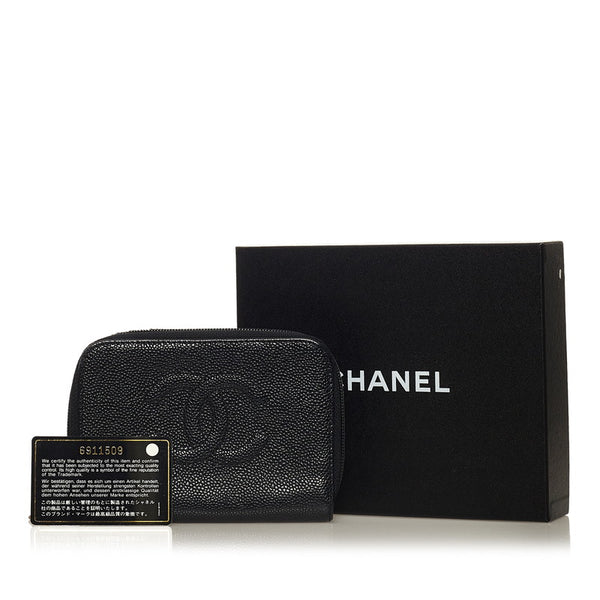 シャネル ココマーク ラウンドファスナー 長財布 ブラック キャビアスキン レディース CHANEL 【中古】
