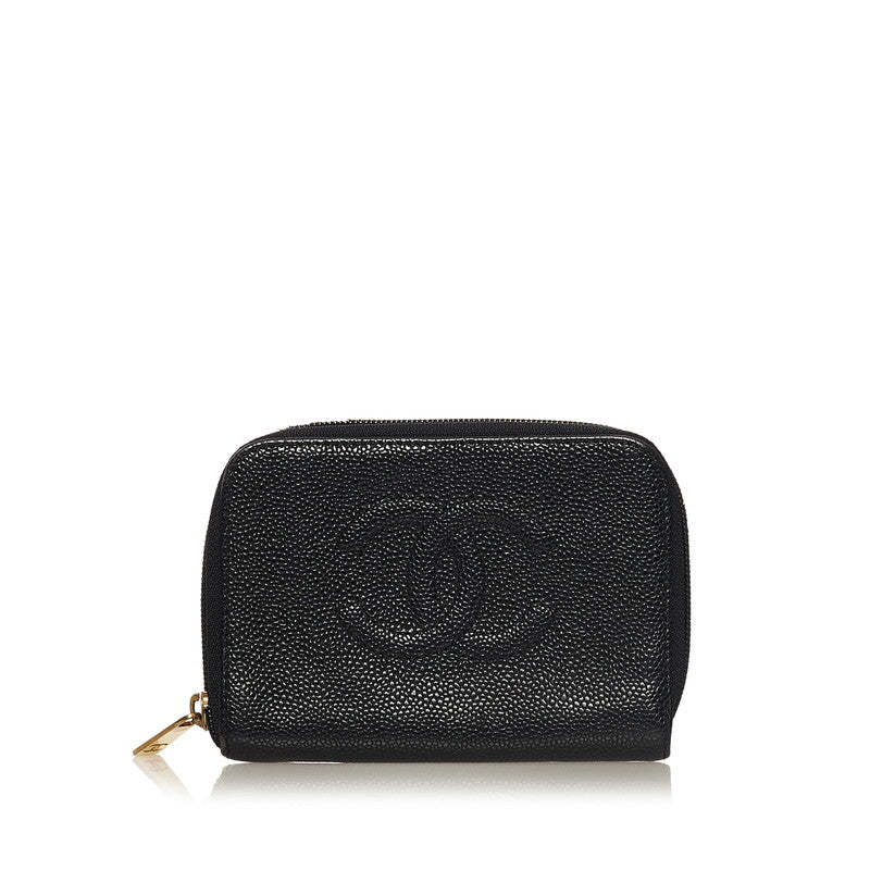 シャネル ココマーク ラウンドファスナー 長財布 ブラック キャビアスキン レディース CHANEL 【中古】
