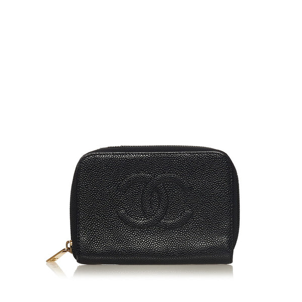シャネル ココマーク ラウンドファスナー 長財布 ブラック キャビアスキン レディース CHANEL 【中古】