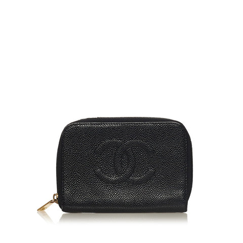 シャネル ココマーク ラウンドファスナー 長財布 ブラック キャビアスキン レディース CHANEL 【中古】
