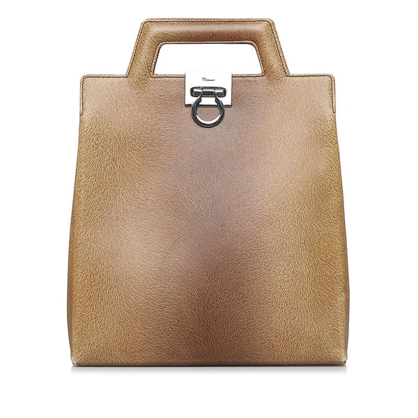 サルヴァトーレフェラガモ ガンチーニ ハンドバッグ ショルダーバッグ リュック 3WAY DX21 8674 カーキ レザー レディース Salvatore Ferragamo 【中古】