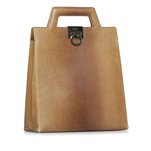 サルヴァトーレフェラガモ ガンチーニ ハンドバッグ ショルダーバッグ リュック 3WAY DX21 8674 カーキ レザー レディース Salvatore Ferragamo 【中古】