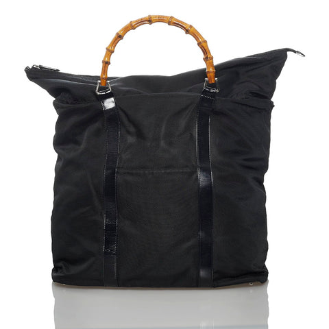 グッチ バンブー トートバッグ ボストンバッグ 002 2854 ブラック キャンバス レザー レディース GUCCI 【中古】