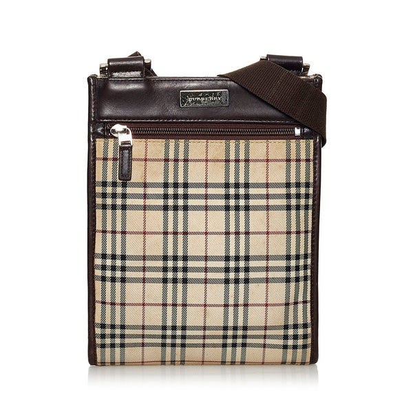 バーバリー ノバチェック 斜め掛け ショルダーバッグ ベージュ キャンバス レザー レディース BURBERRY 【中古】