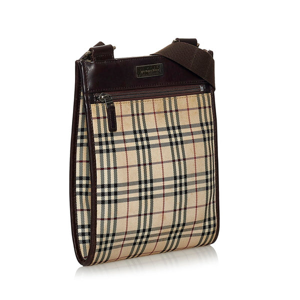バーバリー ノバチェック 斜め掛け ショルダーバッグ ベージュ キャンバス レザー レディース BURBERRY 【中古】