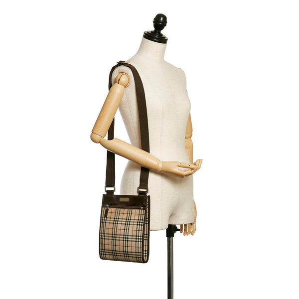 バーバリー ノバチェック 斜め掛け ショルダーバッグ ベージュ キャンバス レザー レディース BURBERRY 【中古】