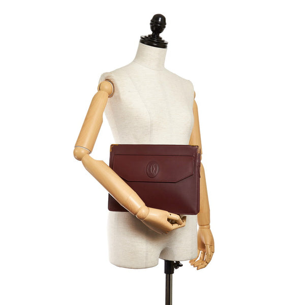 カルティエ マスト セカンドバッグ ボルドー レザー メンズ CARTIER 【中古】