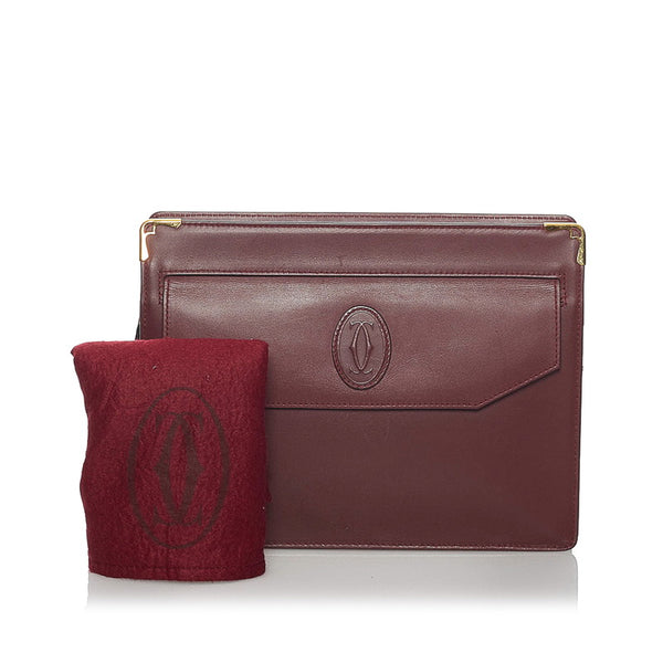 カルティエ マスト セカンドバッグ ボルドー レザー メンズ CARTIER 【中古】