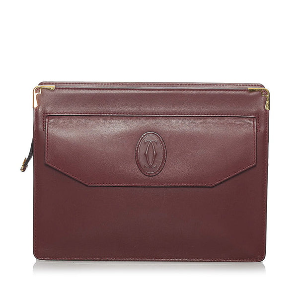 カルティエ マスト セカンドバッグ ボルドー レザー メンズ CARTIER 【中古】