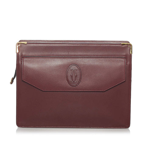 カルティエ マスト セカンドバッグ ボルドー レザー メンズ CARTIER 【中古】