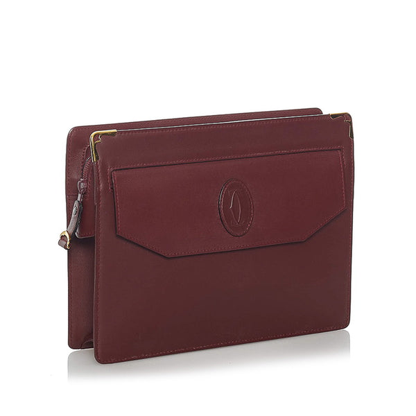 カルティエ マスト セカンドバッグ ボルドー レザー メンズ CARTIER 【中古】