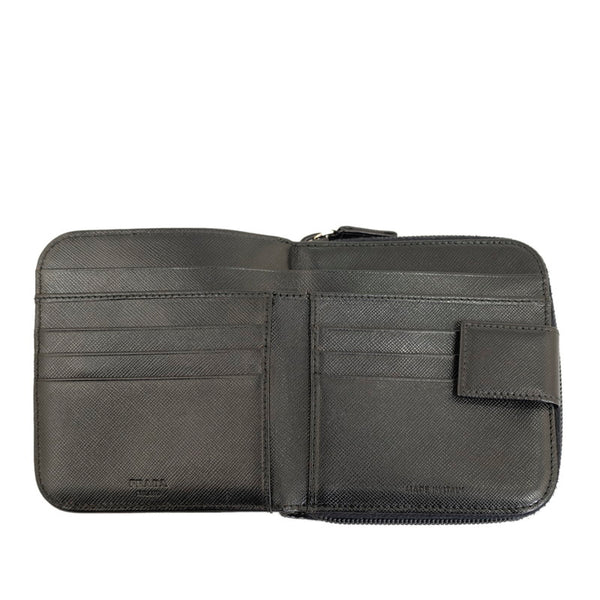 プラダ 三角ロゴプレート サフィアーノ 二つ折り財布 M170 ブラック レザー レディース PRADA 【中古】