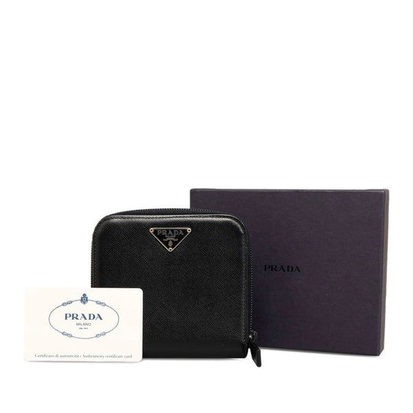 プラダ 三角ロゴプレート サフィアーノ 二つ折り財布 M170 ブラック レザー レディース PRADA 【中古】