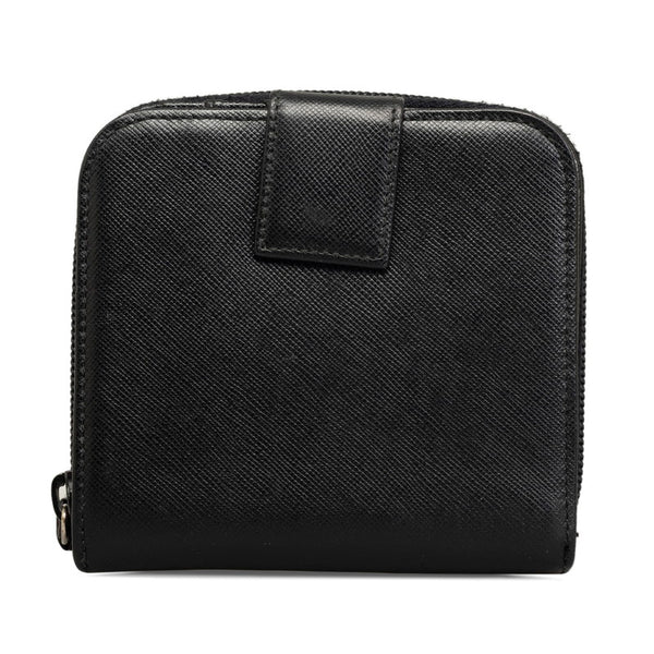 プラダ 三角ロゴプレート サフィアーノ 二つ折り財布 M170 ブラック レザー レディース PRADA 【中古】