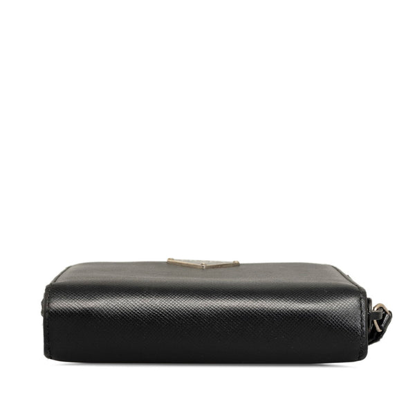 プラダ 三角ロゴプレート サフィアーノ 二つ折り財布 M170 ブラック レザー レディース PRADA 【中古】