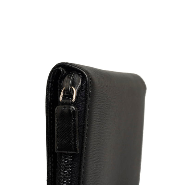 プラダ 三角ロゴプレート サフィアーノ 二つ折り財布 M170 ブラック レザー レディース PRADA 【中古】