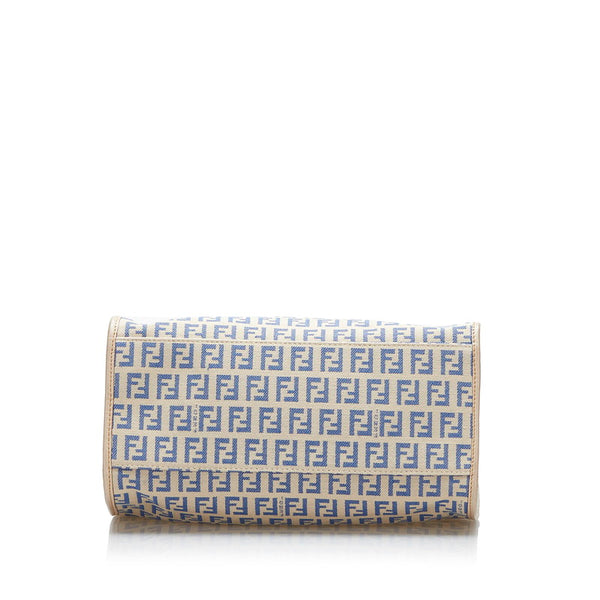 フェンディ ズッキーノ ハンドバッグ 8BH152 ベージュ ブルー キャンバス レザー レディース FENDI 【中古】