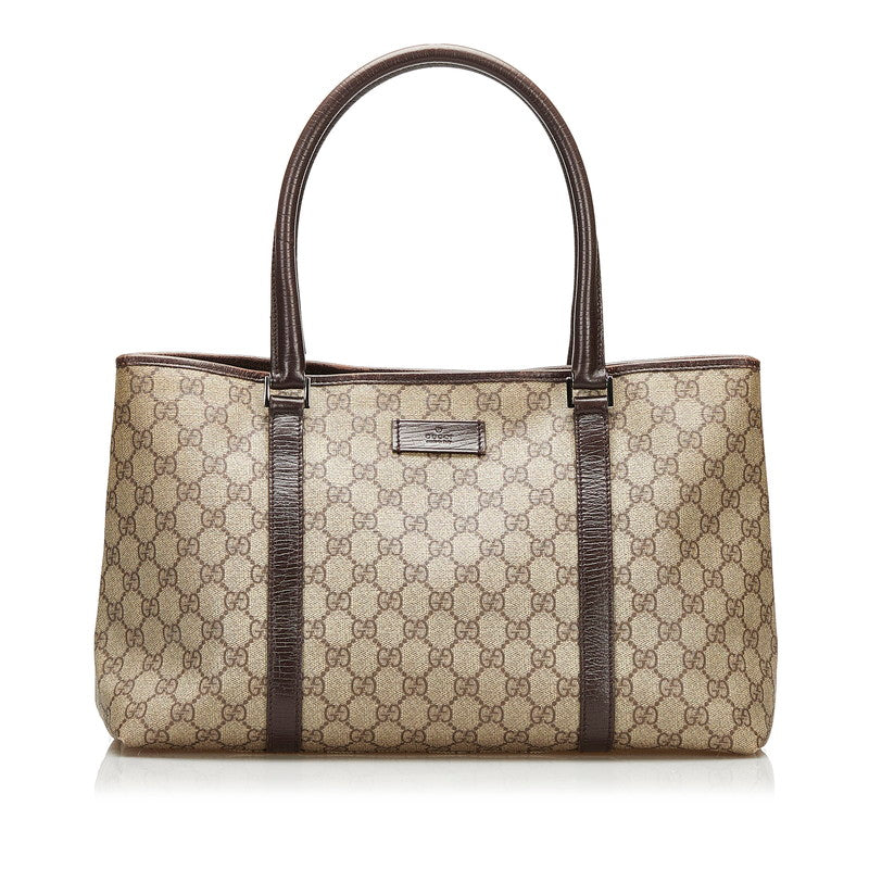 グッチ GGスプリーム トートバッグ ショルダーバッグ 114595 ベージュ ブラウン PVC レザー レディース GUCCI 【中古】