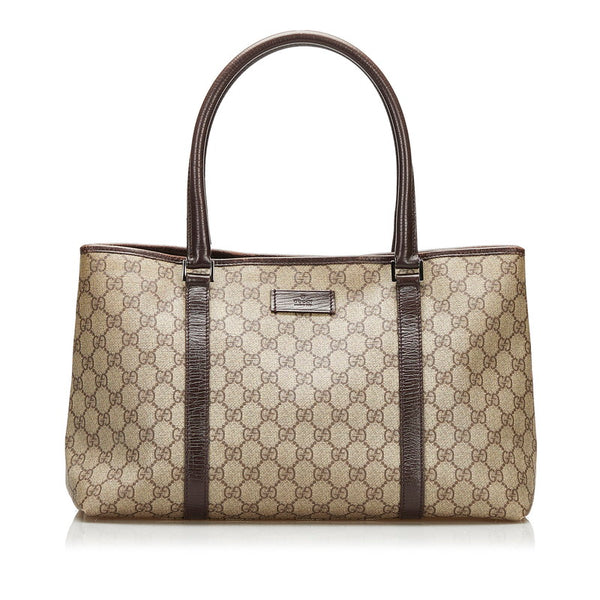 グッチ GGスプリーム トートバッグ ショルダーバッグ 114595 ベージュ ブラウン PVC レザー レディース GUCCI 【中古】