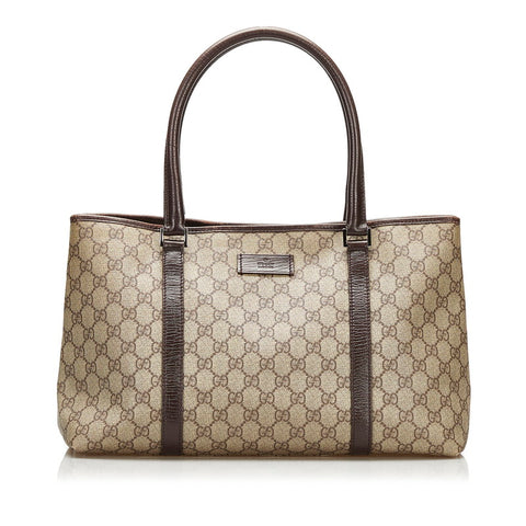 グッチ GGスプリーム トートバッグ ショルダーバッグ 114595 ベージュ ブラウン PVC レザー レディース GUCCI 【中古】
