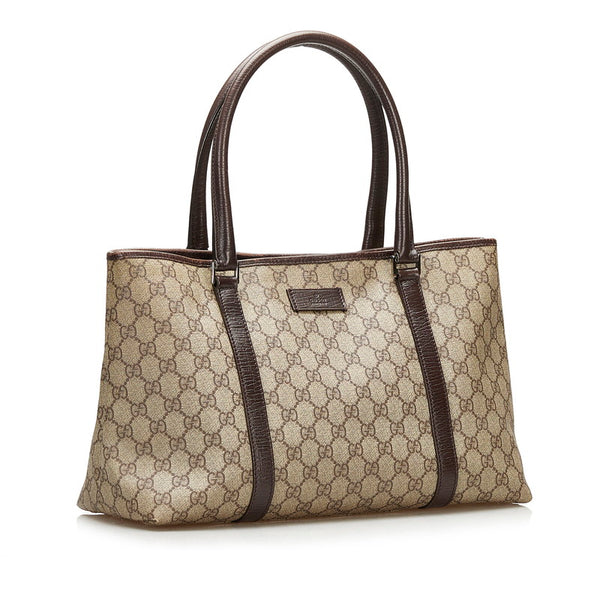 グッチ GGスプリーム トートバッグ ショルダーバッグ 114595 ベージュ ブラウン PVC レザー レディース GUCCI 【中古】