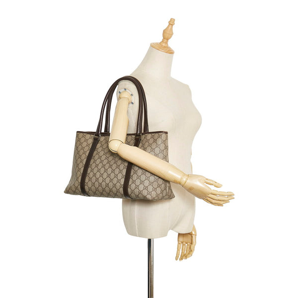 グッチ GGスプリーム トートバッグ ショルダーバッグ 114595 ベージュ ブラウン PVC レザー レディース GUCCI 【中古】